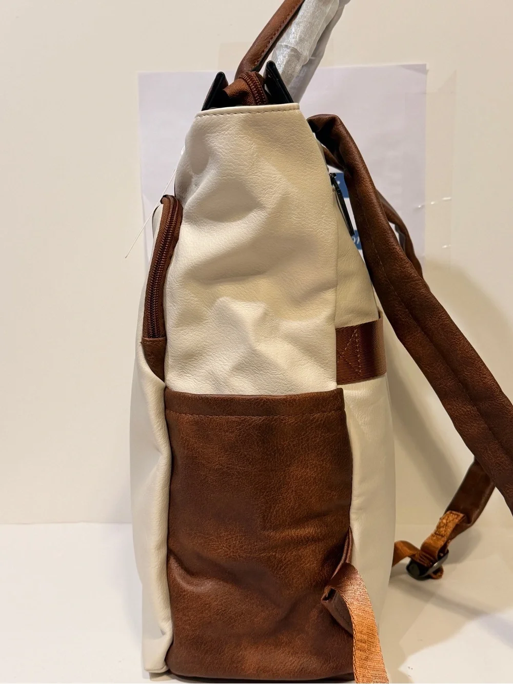 NWT Mroede Convertible Women's Laptop Backpack in Cream and Brown Color